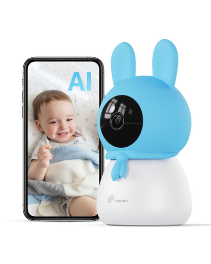 Loocam 2.5K 4MP Smart Baby Monitor with 64GB SD Card AI Cry/Face/Area Departure Detect 2.4G & 5G WiFi Security Camera Indoor Pan & Tilt Auto Track Two-Way Talk Temp-Humidity Monitor Night Vision